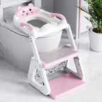 Orzbow two in one potty training toilet seat pink front view showing adjustable ladder