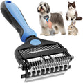 AXEFUN 3-in-1 pet grooming brush front view blue color deshedding tool