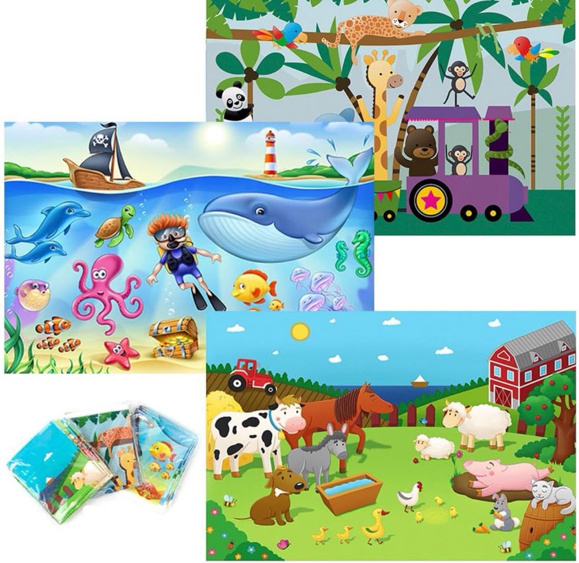 HomeWorthy disposable placemats for baby front view showing cute animal designs