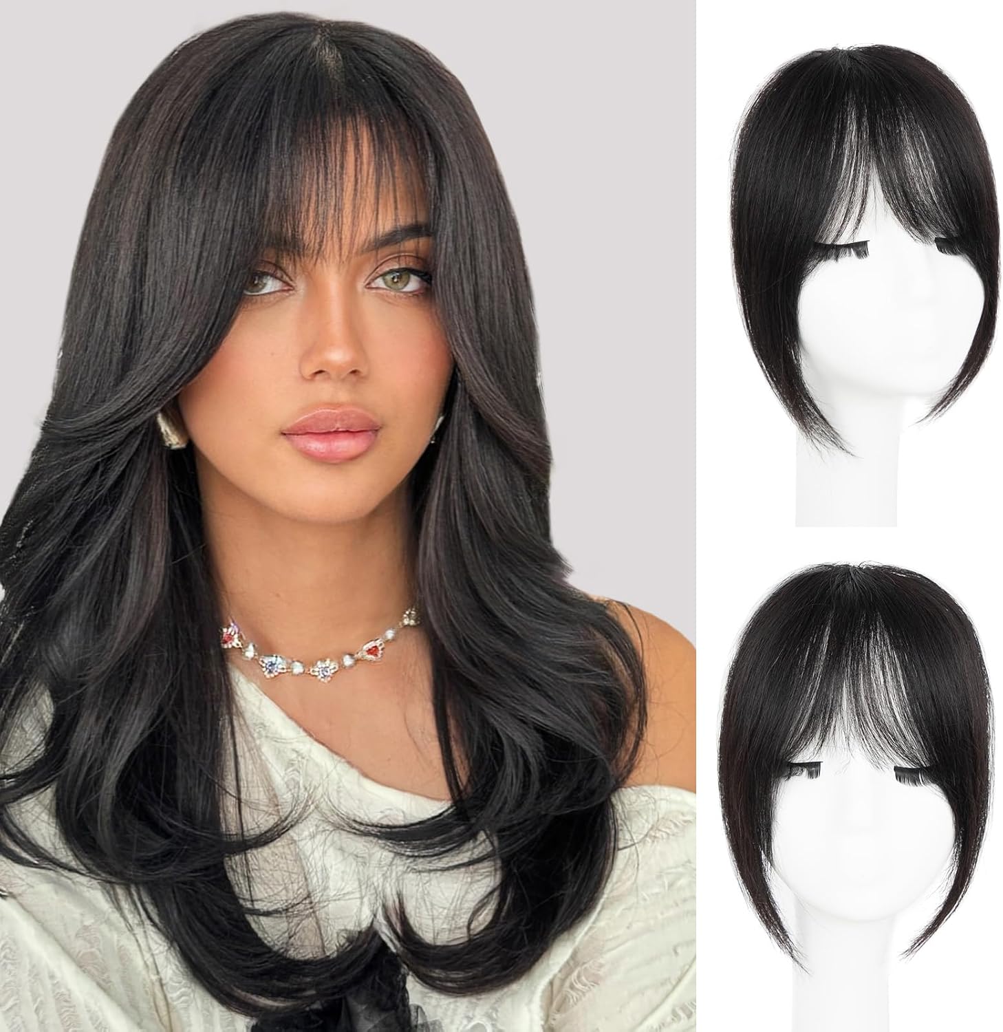 EINAEY clip in bangs front view showcasing natural black human hair fringe