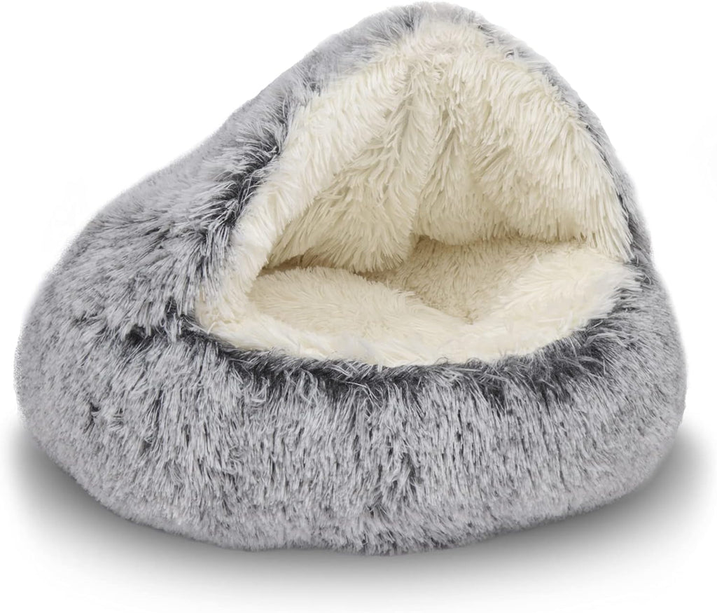 ShinHye Cat Bed Round Plush Fluffy Hooded Cat Bed Cave, Cozy for Indoor Cats or Small Dog beds, Soothing Pet Beds Doughnut Calm Anti-nxiety Dog Bed - Waterproof Bottom Washable (20x20inch, Grey) - Image 11