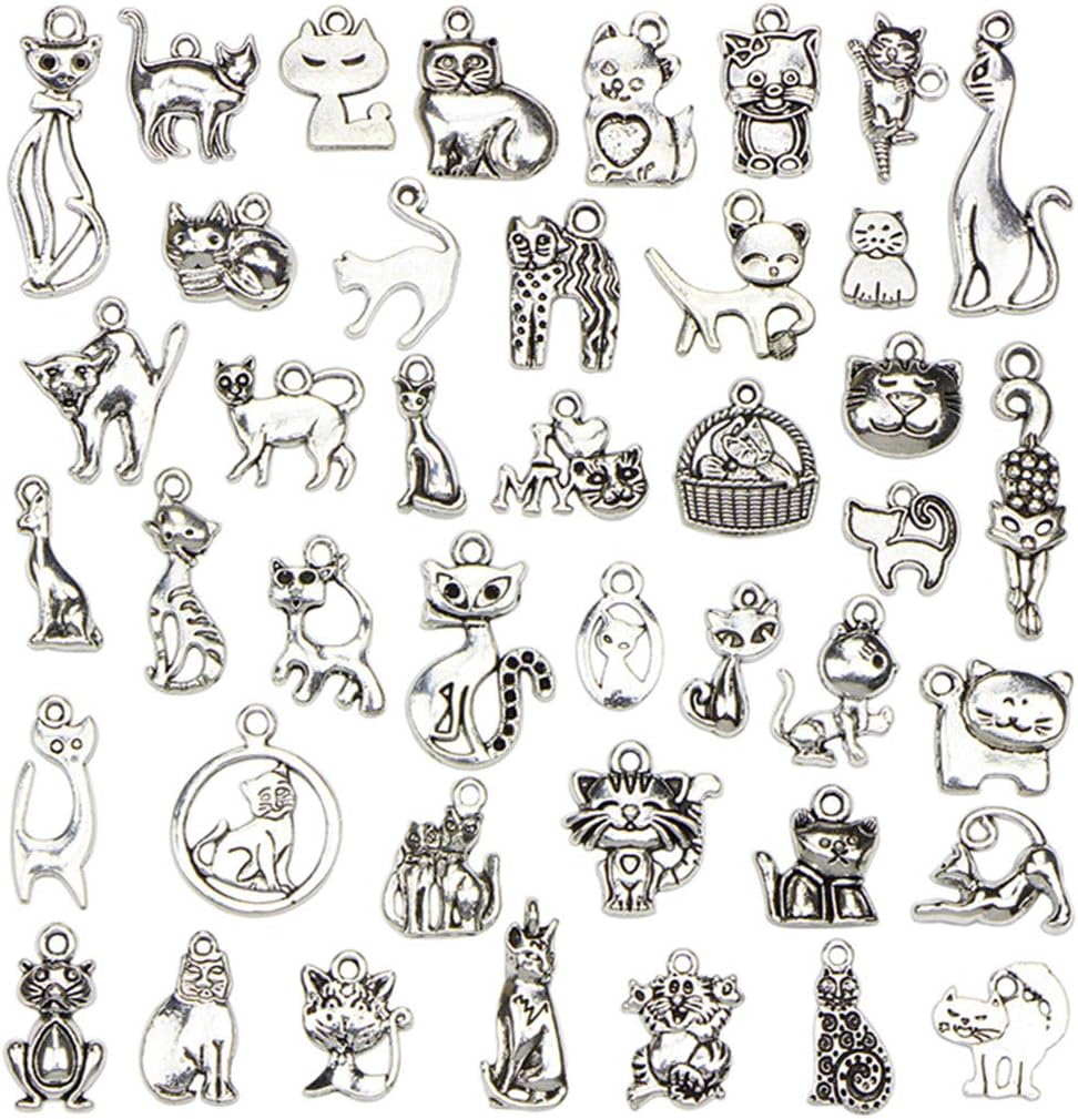 Kinteshun assorted cats pet charm pendant front view showing silver finish