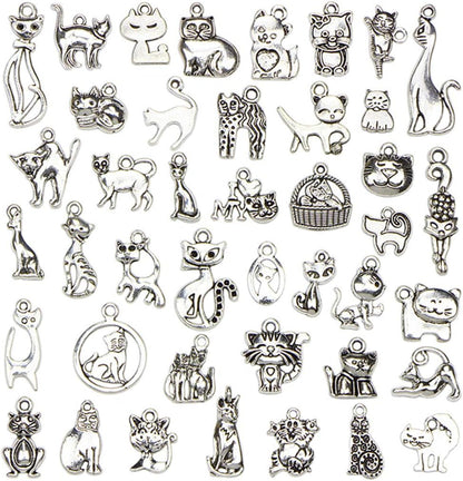 Kinteshun assorted cat pet charm pendants in antique silver