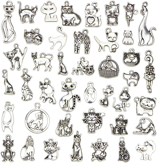 Kinteshun assorted cat pet charm pendants in antique silver