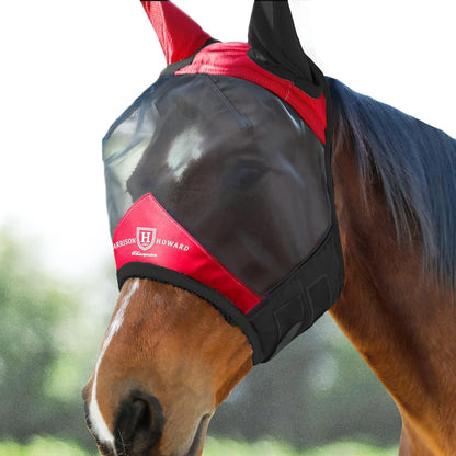 Harrison Howard Pro Luminous Horse Fly Mask Large Eye Space Half Face with Ears UV Protection for Horse Coral Orange/Navy M - Image 13