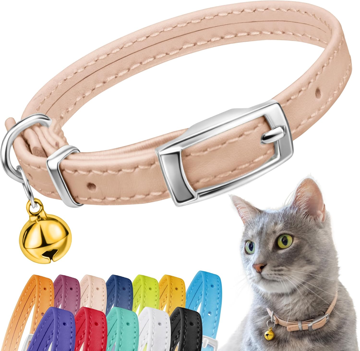 CollarDirect Leather Cat Collar with Removable Bell - Safety Elastic Strap (Breakaway Alternative) - Kitten Collar for Small & Big Boy & Girl Cats - Image 10