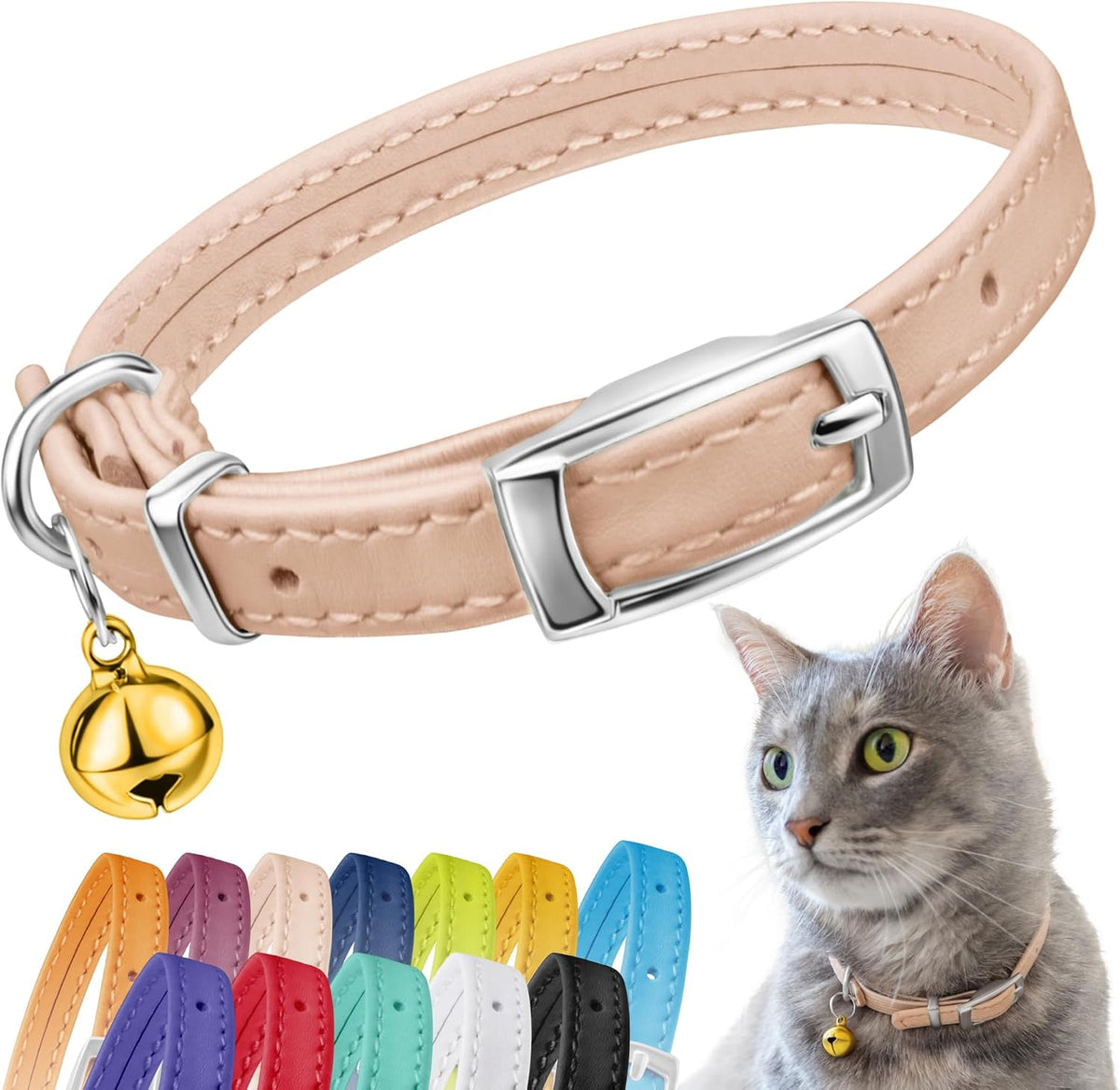 CollarDirect Leather Cat Collar with Removable Bell - Safety Elastic Strap (Breakaway Alternative) - Kitten Collar for Small & Big Boy & Girl Cats - Image 10