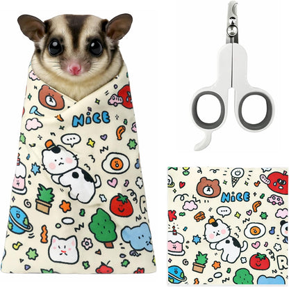 PEOT.SSHEE sugar glider grooming wrap with nail clipper front view showing cartoon pattern.