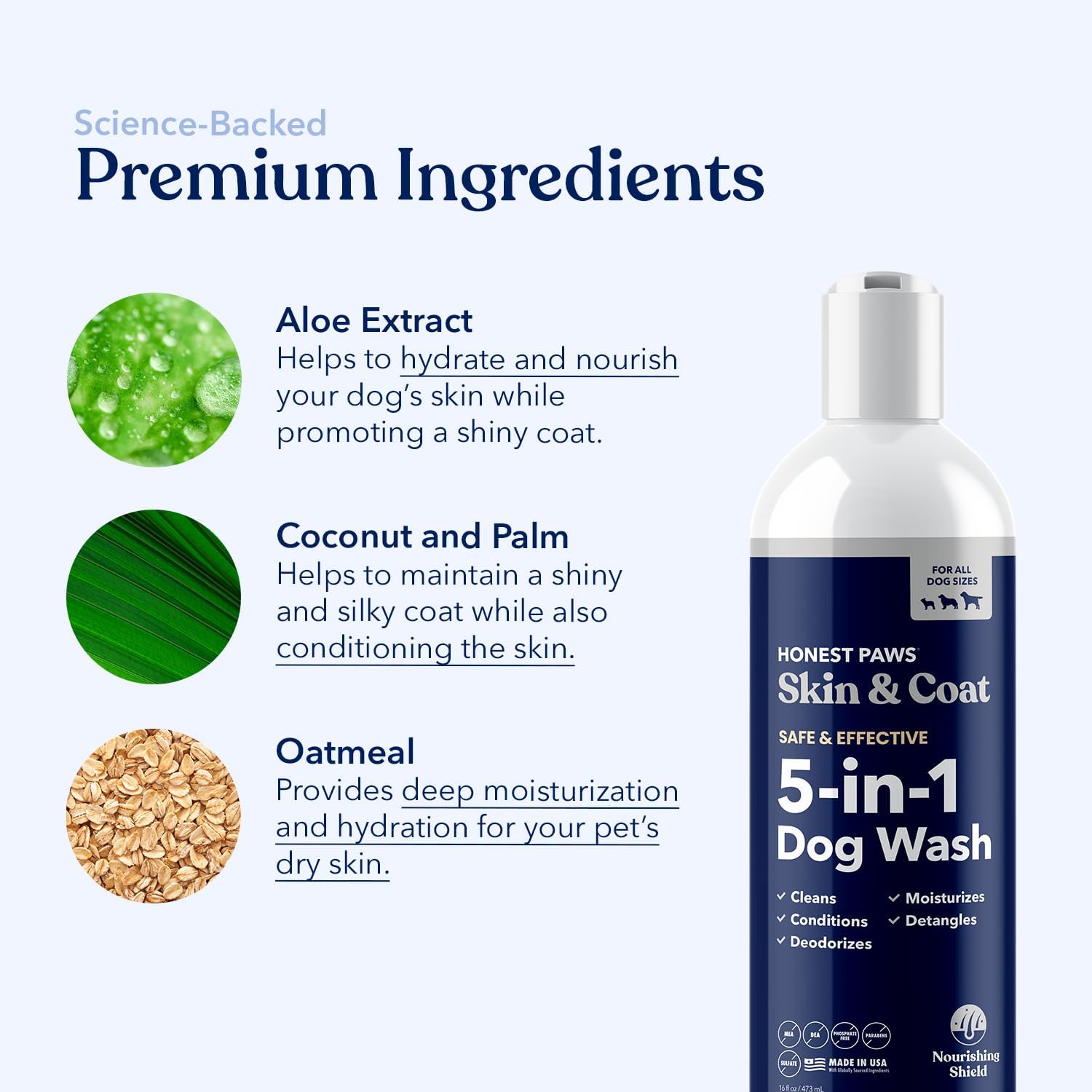 Honest Paws sensitive skin oatmeal and aloe pet wash close up