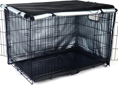 Kefit dog crate cover 42 inch front view showing black waterproof material on wire cage