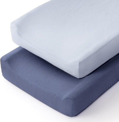 Lulumoon muslin changing pad cover front view cream and sand nursery bedding