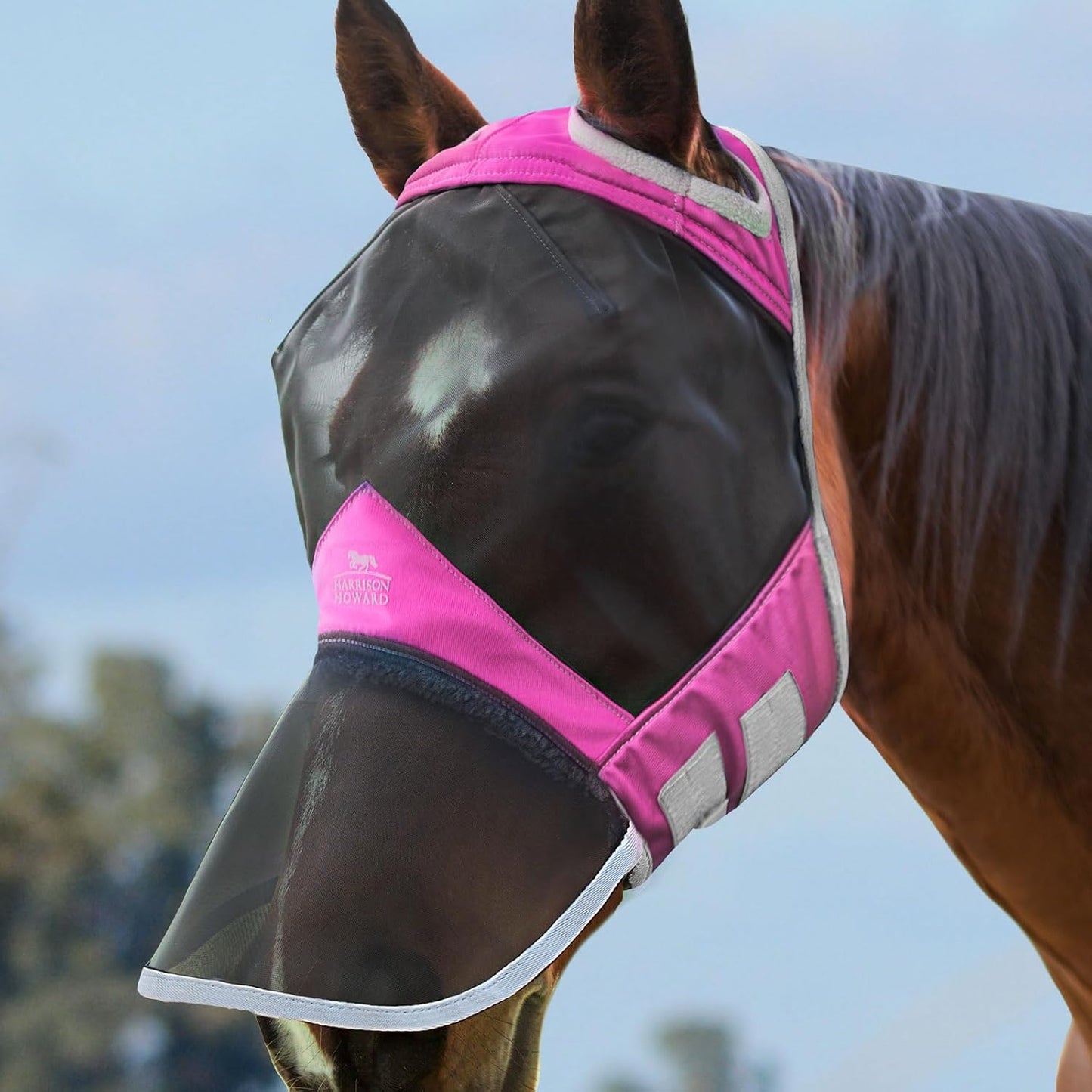 Harrison Howard CareMaster Pro Luminous Horse Fly Mask Large Eye Space Full Face Standard with Nose No Ears Summer Mint L - Image 9
