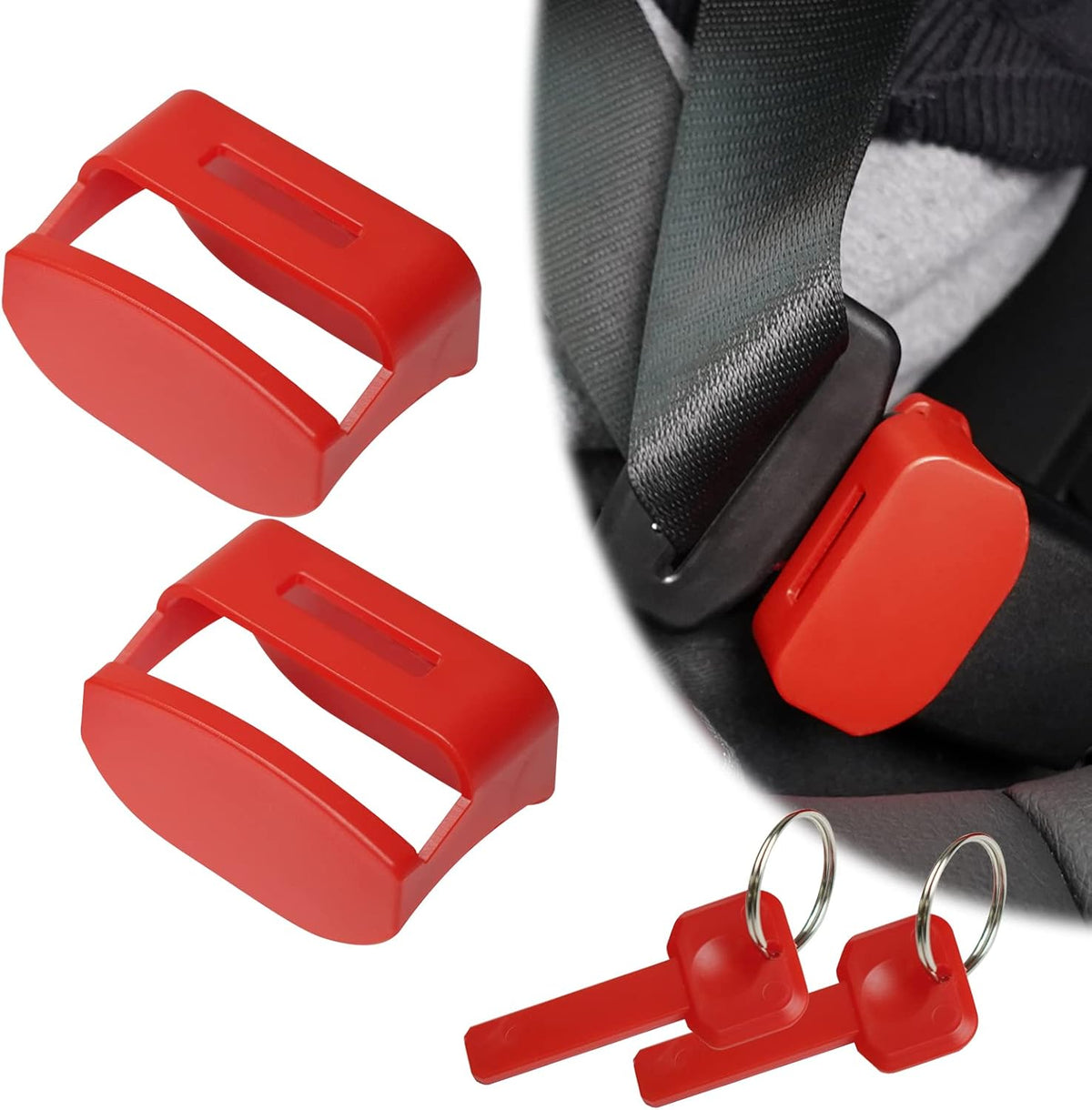 Easicozi Buckle Guard set in red for child car seat safety