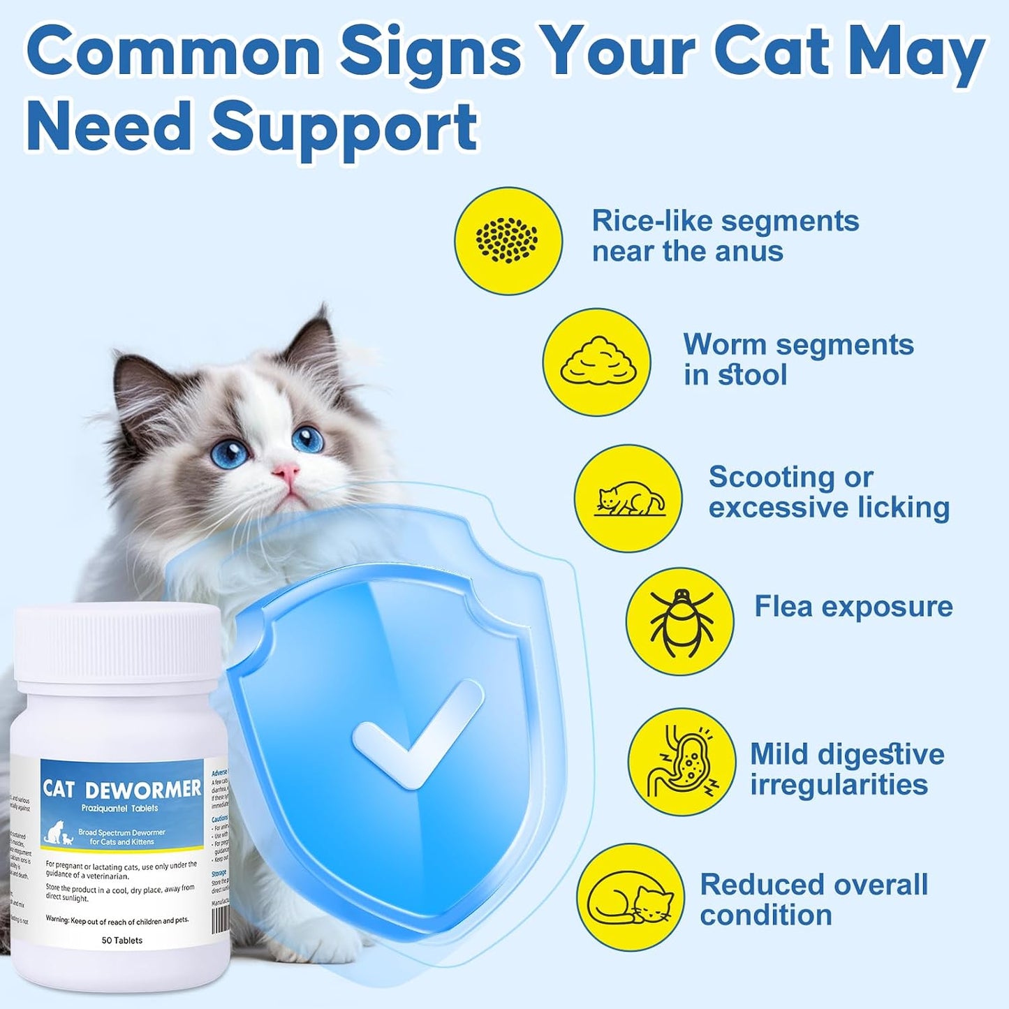 Fifty tablet bottle of broad spectrum dewormer for multi-cat households