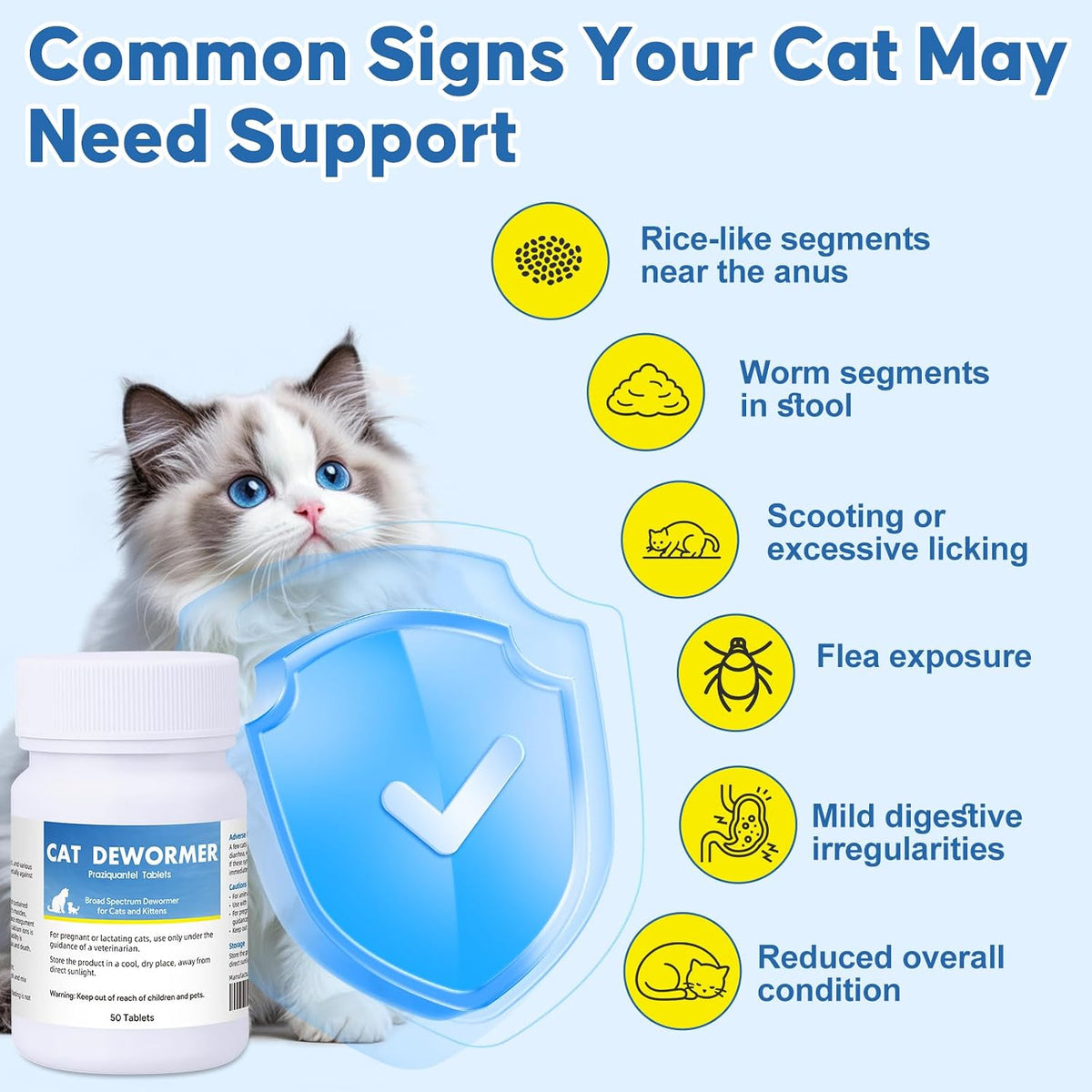 Fifty tablet bottle of broad spectrum dewormer for multi-cat households