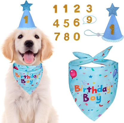 Dog Birthday Party Supplies, Dog Birthday Bandana Set, Dog Boy Girl Birthday Party Hat with Numbers for Large Medium Small Dogs Pet (Blue) - Image 10
