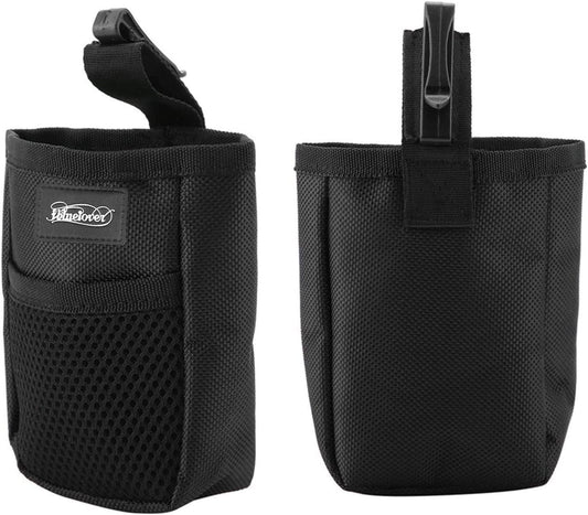IBLUELOVER pet reward bag attached to a waistband using the heavy-duty belt clip