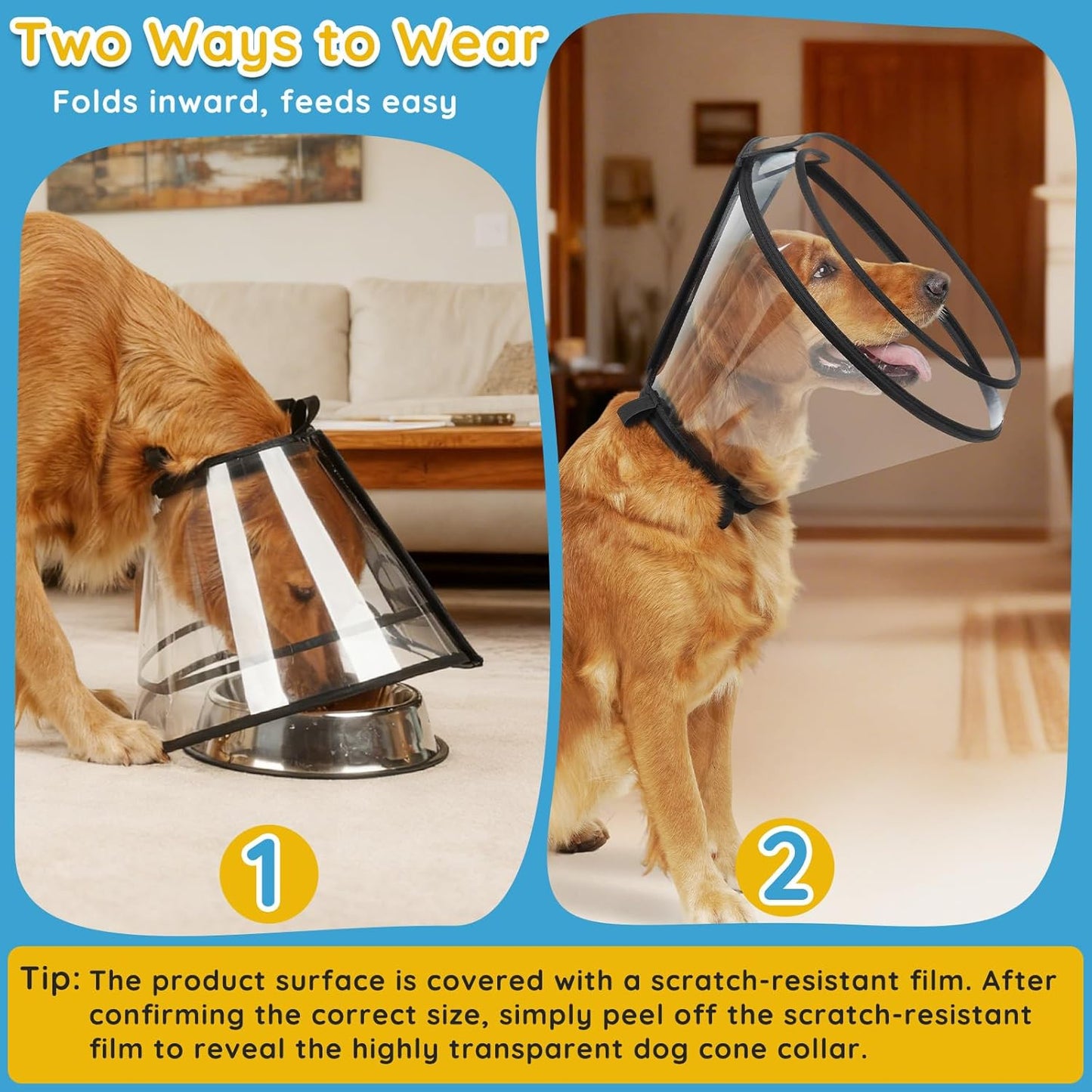 Extended dog recovery cone to stop licking wounds side profile