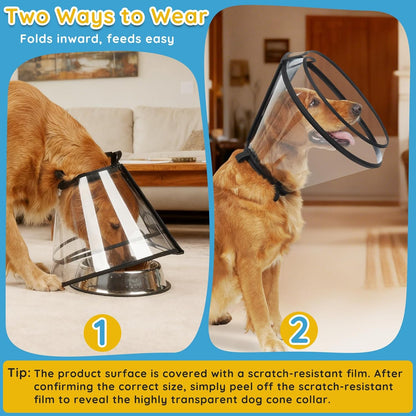 Extended dog recovery cone to stop licking wounds side profile