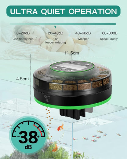 Compact green and black automatic betta fish holiday feeder