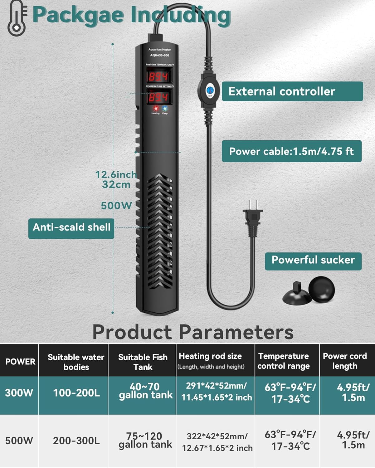 AHJ aquarium heater cable and plug details