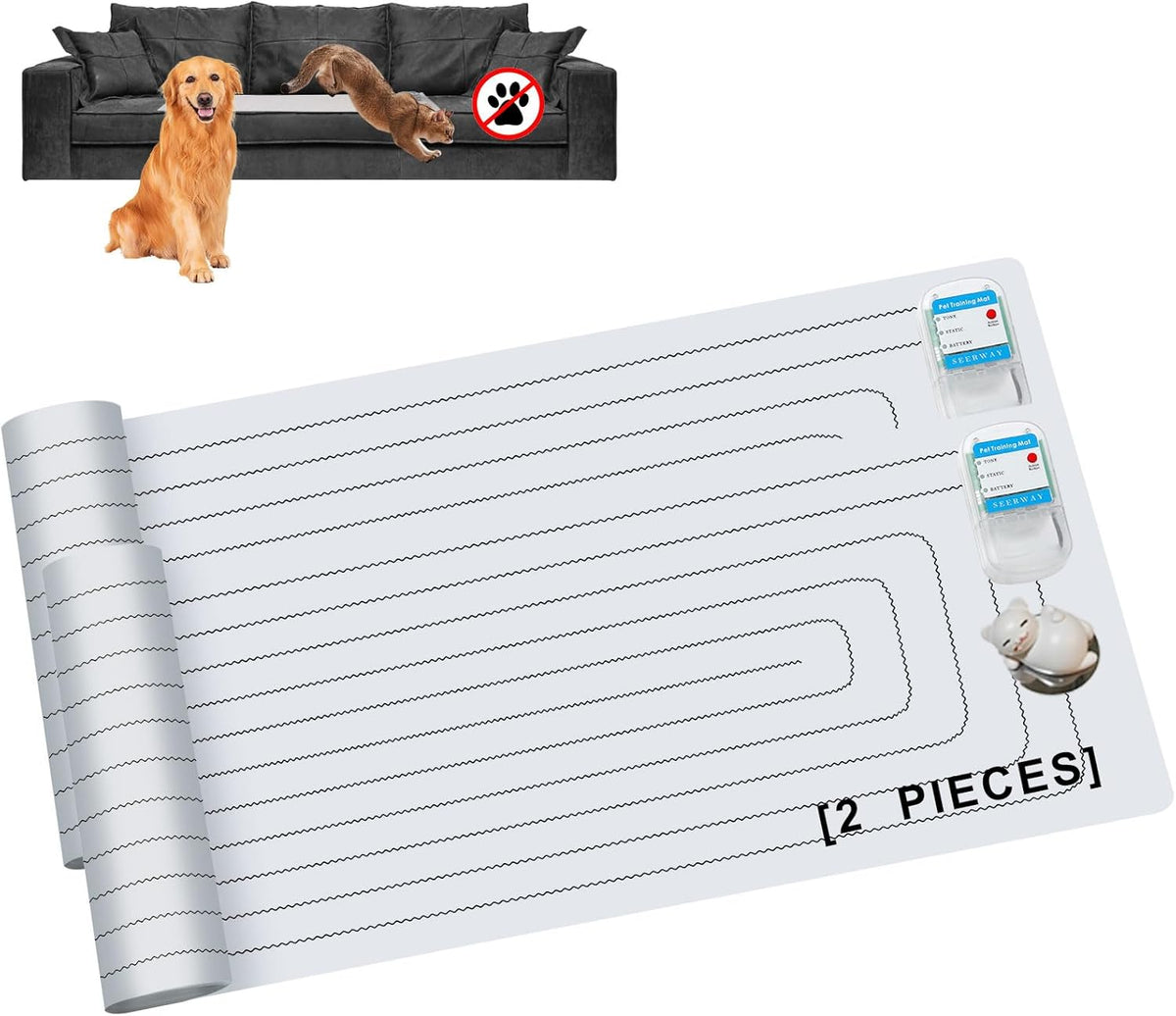 SEERWAY Scat Pet Shock Mat 2 Pieces, Shock Pads for Dogs and Cats Training Indoor, Electric Repellent Mat Keeps Pets Off Couch, Sofa, Countertop, 3 Modes, 2 Pieces Same Size, Battery Operated - Image 11