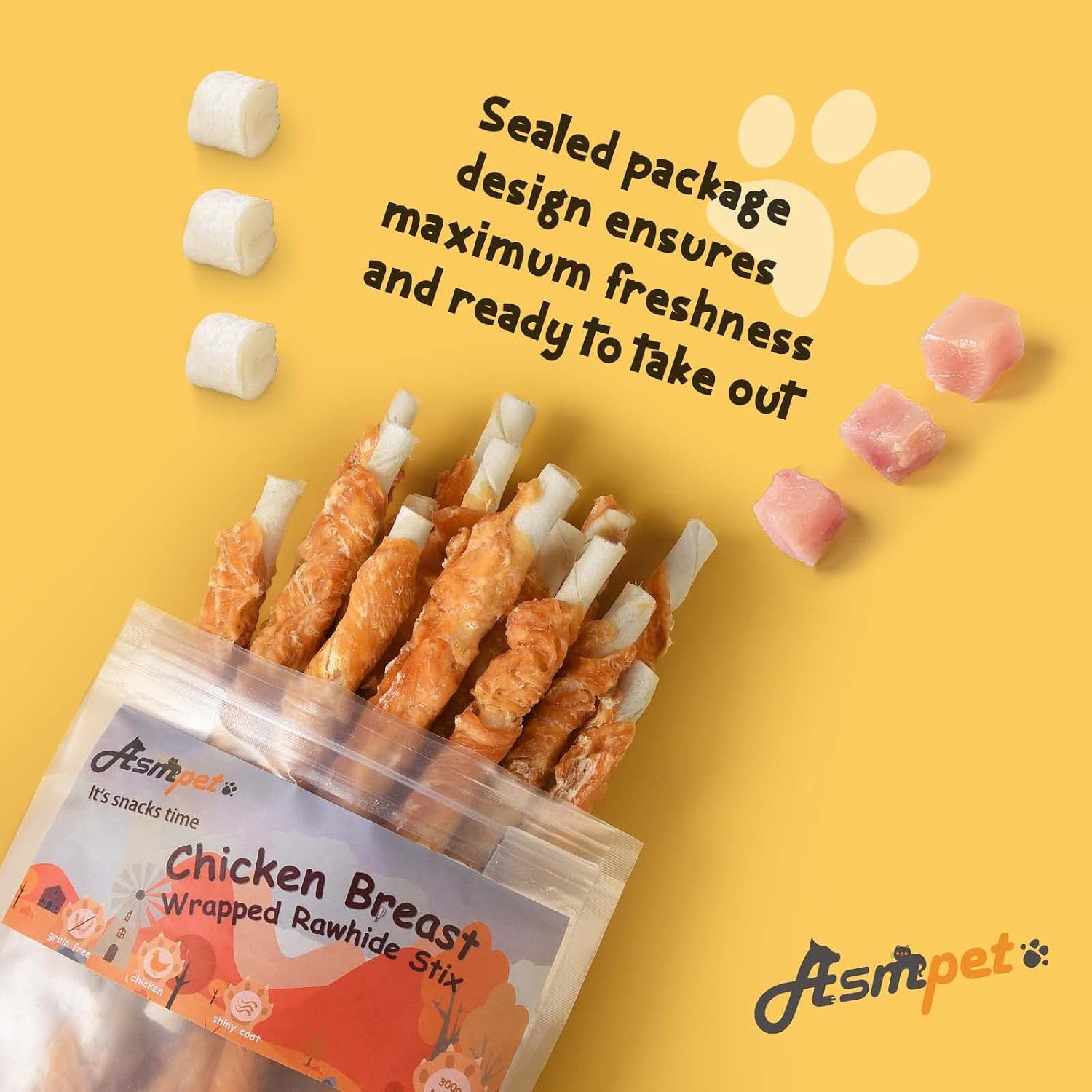 Dental care dog chews chicken wrapped rawhide sticks
