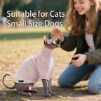 Sphynx cat wearing soft pink fleece pullover sweater