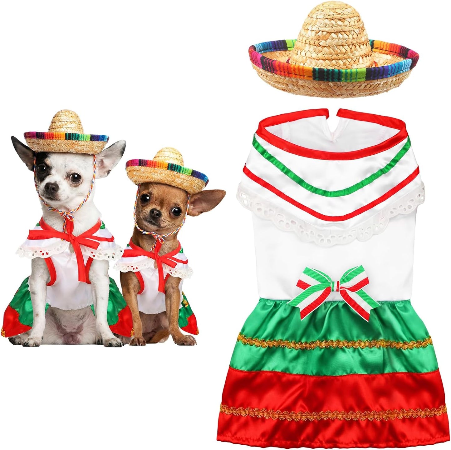 Mariachi Mexican Costume for Dog Mexican Dog Dress and Sombrero for Chihuahua Puppy Cat Cinco De Mayo Mexico Independence Day Themed Party Pet Outfits(S,Style3,Classic) - Image 10