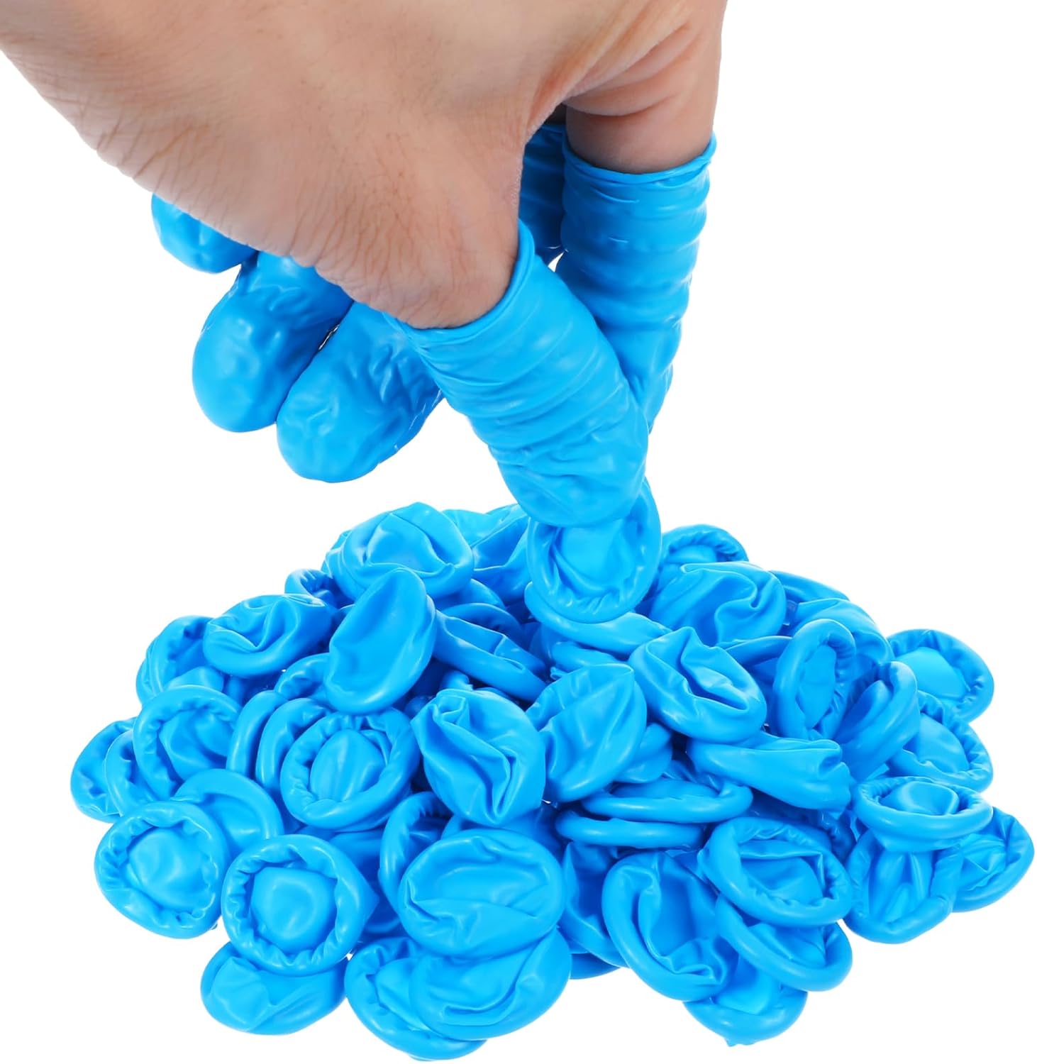 Conovozon disposable nitrile finger cots blue front view package showcasing defensive finger covers.