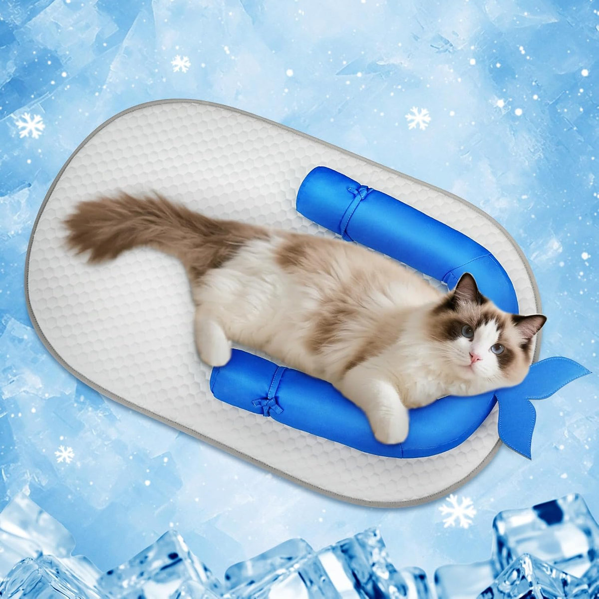 Cat Cooling Mat with Soft U-Shaped Pillow- Breathable Calming Cooling Pad for Cats- Portable Washable Summer Cooling Cat Bed for Indoor Or Travel Use,Blue Shark-2 - Image 9
