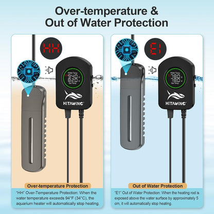 HiTauing fish tank heater submerged in a glass aquarium