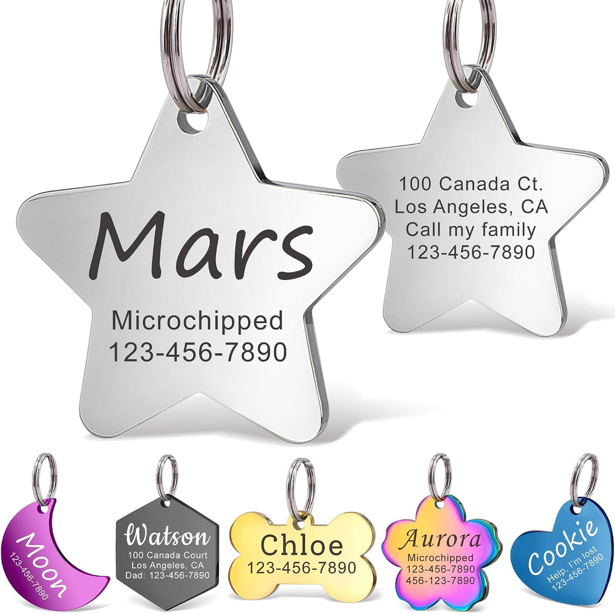 Anavia Personalized Pet ID Tags, Stainless Steel Glossy Laser Engraved Dog Cat Collar Name Tags, Multiple Colors Shapes Sizes (Cherry Blossom, Regular) - Image 10
