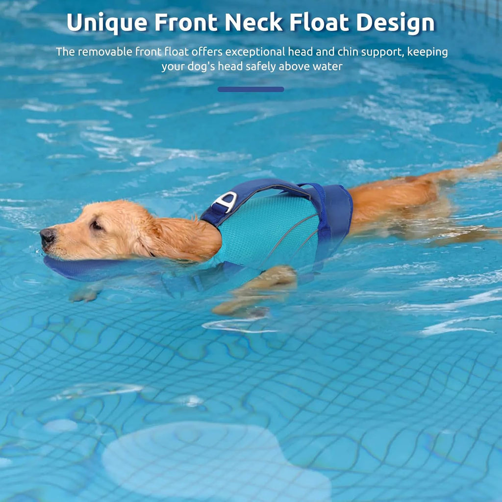 Adjustable puppy swimming vest with front neck float