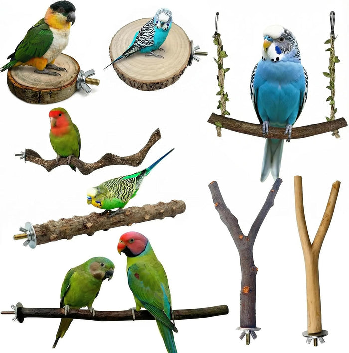 8PCS Bird Perches for Cage, Natural Wood Stands for Small Parrots - Image 1