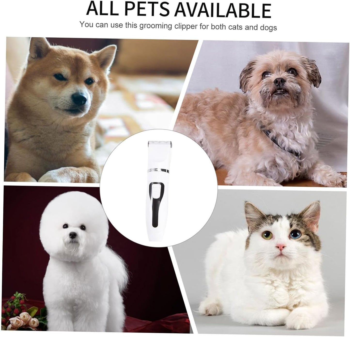 Quiet operation cat shaver tool showing safe acute angle blade design for pet skin protection