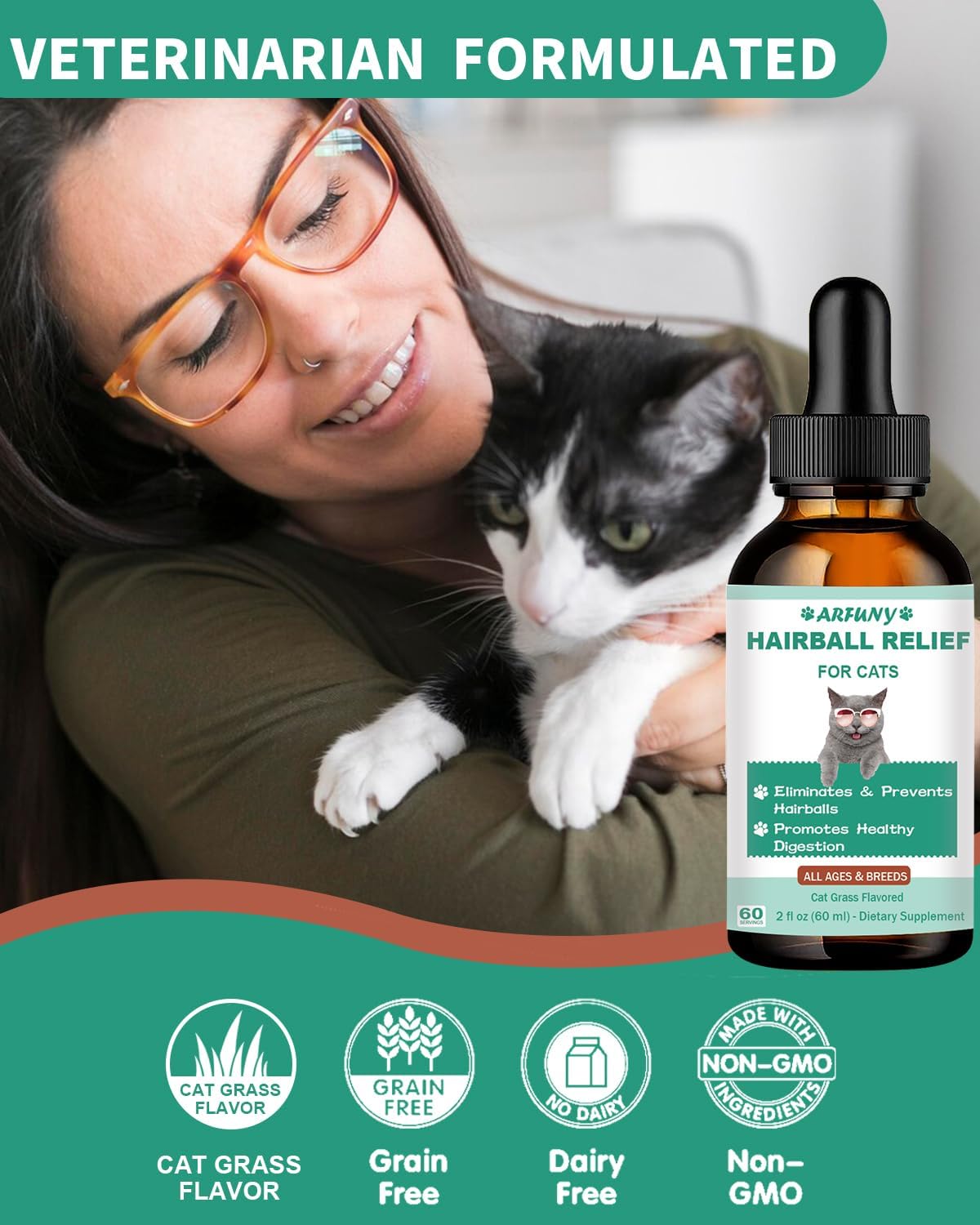 Natural hairball control drops for adult cats and kittens