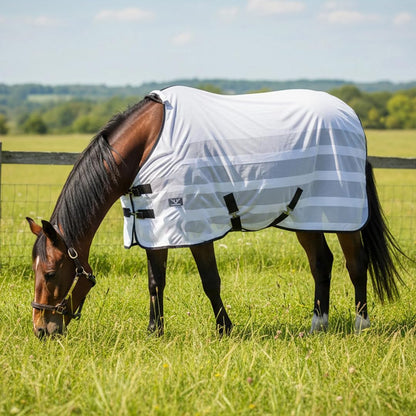 TuffRider Comfy Mesh Combo Neck Fly Sheet front view on horse