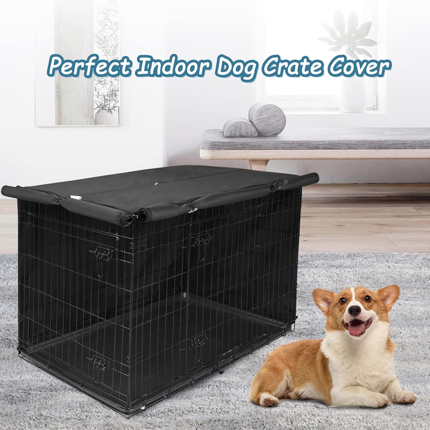 Deblue small dog crate cover close up of premium Oxford cloth texture