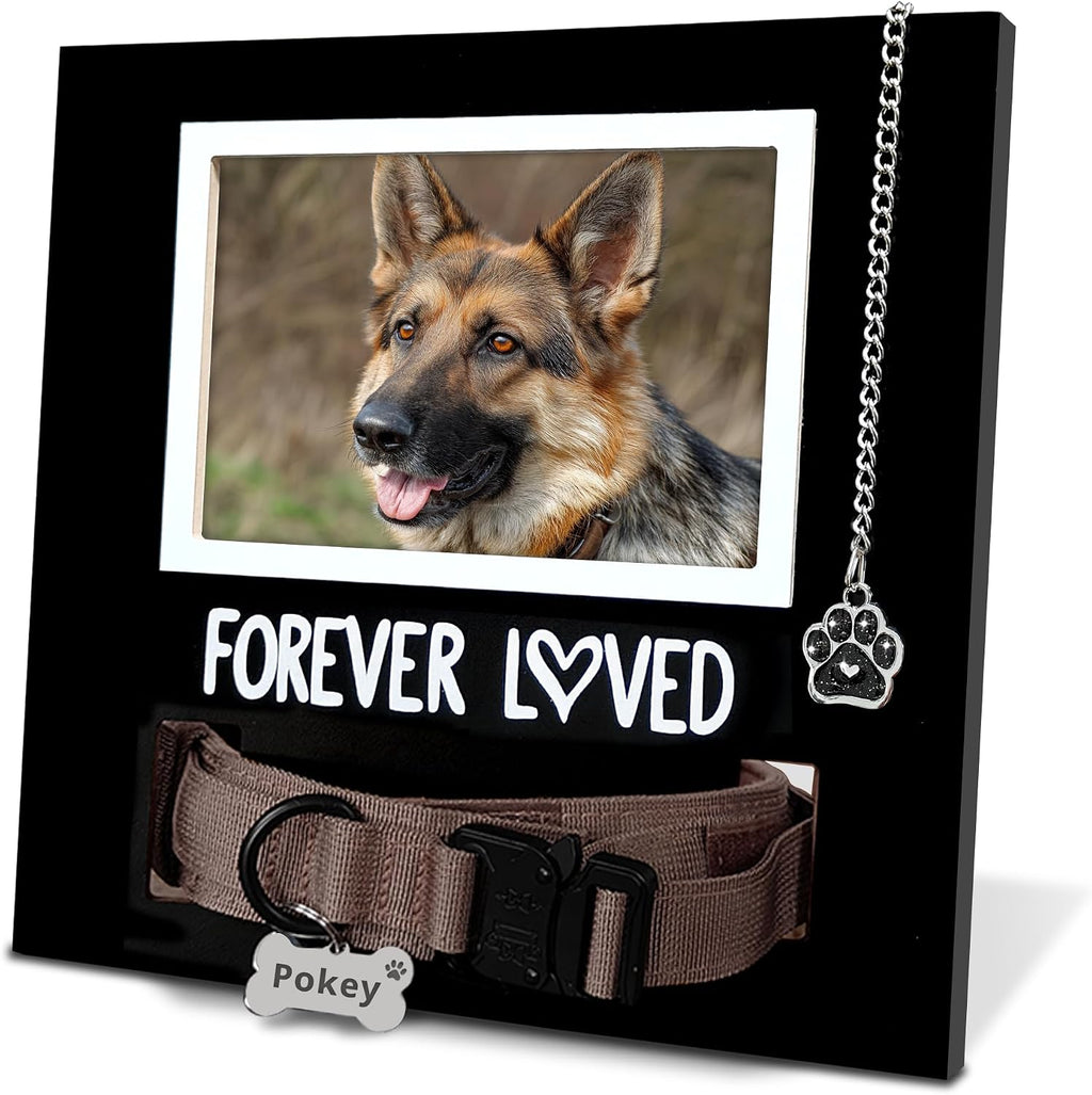 MYPAWLETS black pet collar frame packaging contents highlighting the frame charm and sympathy card