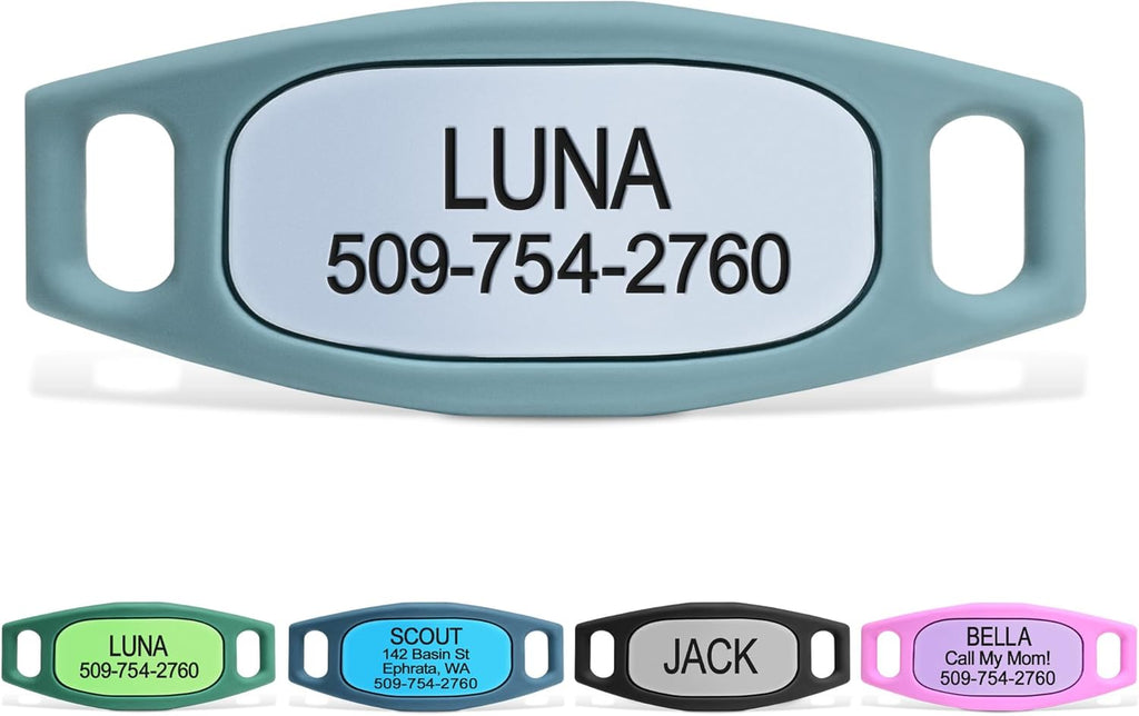 GoTags Silent Dog Tag, Personalized Engraved Silicone and Cat Name Pet ID Tags, Soundless Quiet Slide On Nameplate for Collars, No More Jingling Tags (Gray, Large) - Image 15