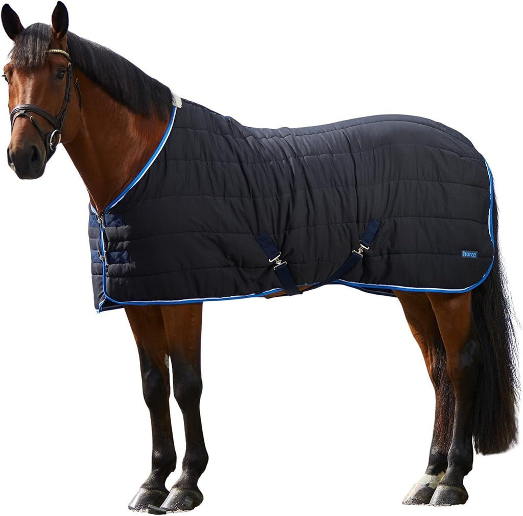 Horze stable blanket sixty-nine inches back angle view focusing on the tail strap attachment