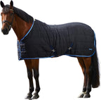 Horze stable blanket sixty-nine inches back angle view focusing on the tail strap attachment