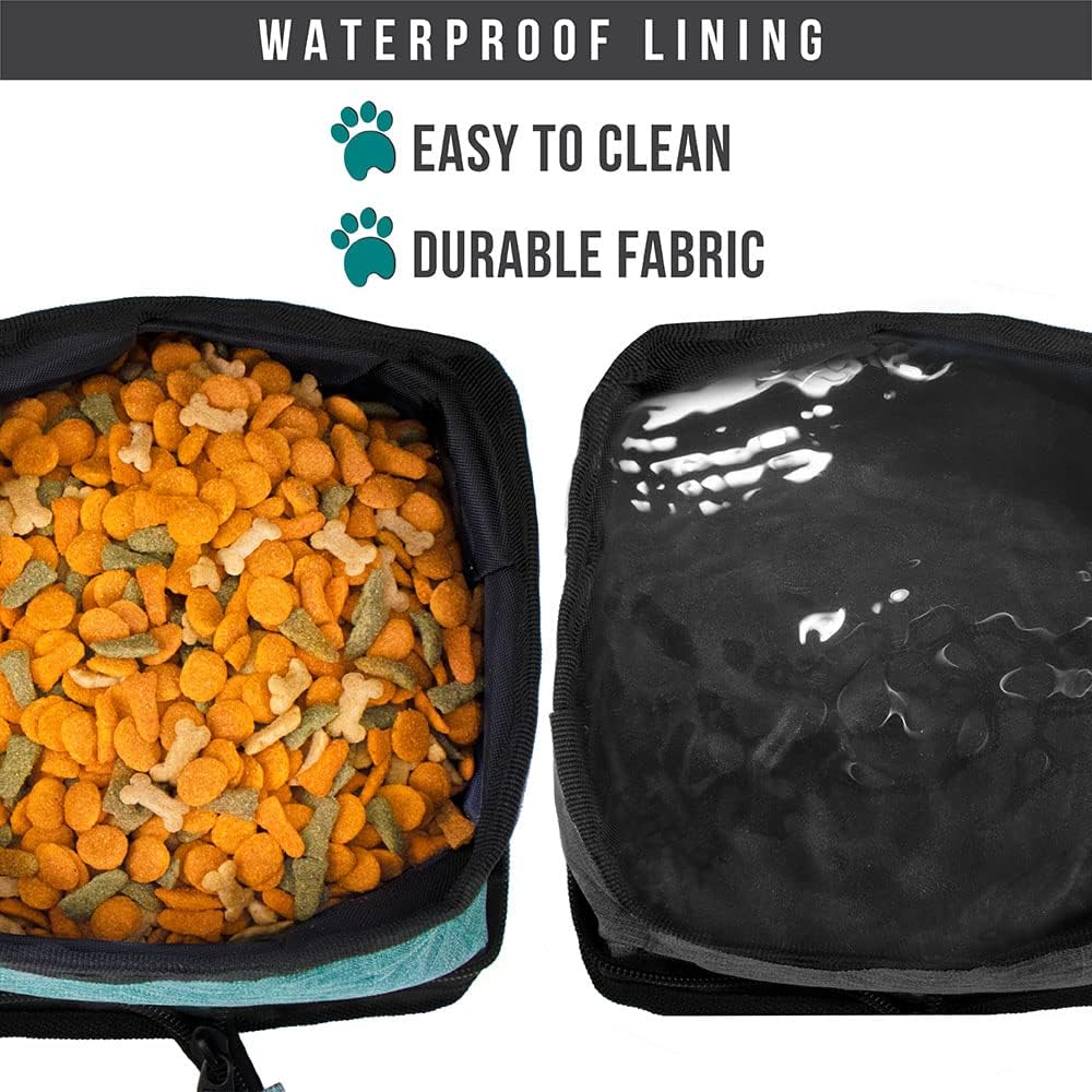 Lightweight foldable pet water bowl no spill design being filled with fresh water.