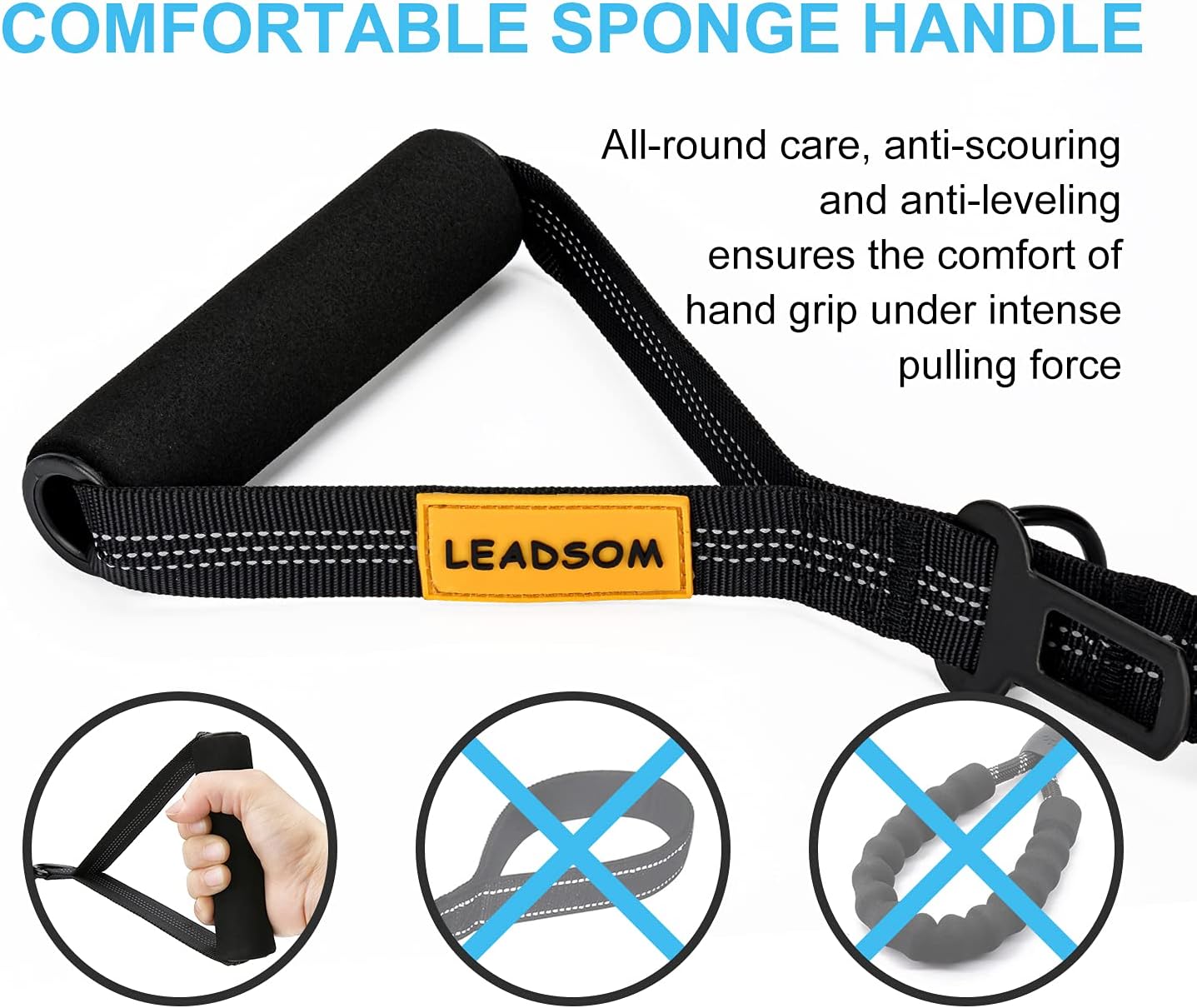 Premium nylon dog lead close control traffic handle close up.