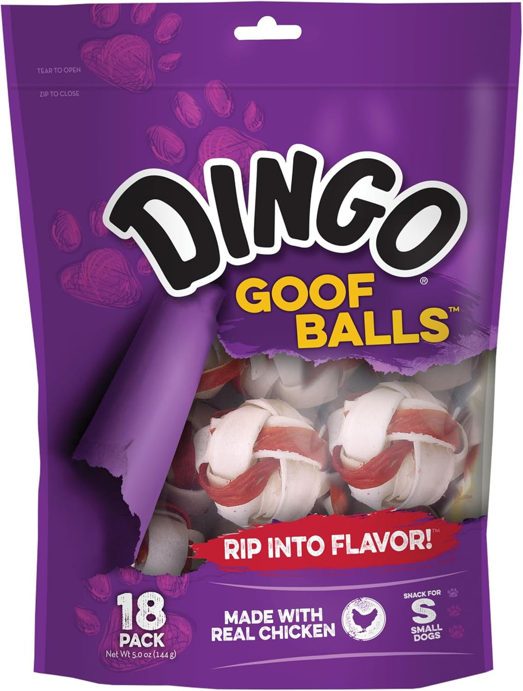 Dingo Goof Balls textured dental chews that reduce tartar and plaque.