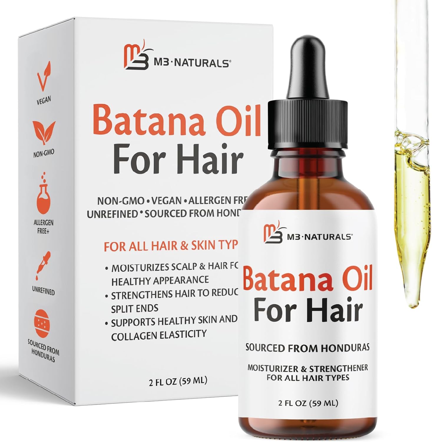 M3 Naturals Vegan Batana Oil front view for hair growth.