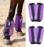 CareMaster mesh horse fly boots purple front view protecting equine lower leg.