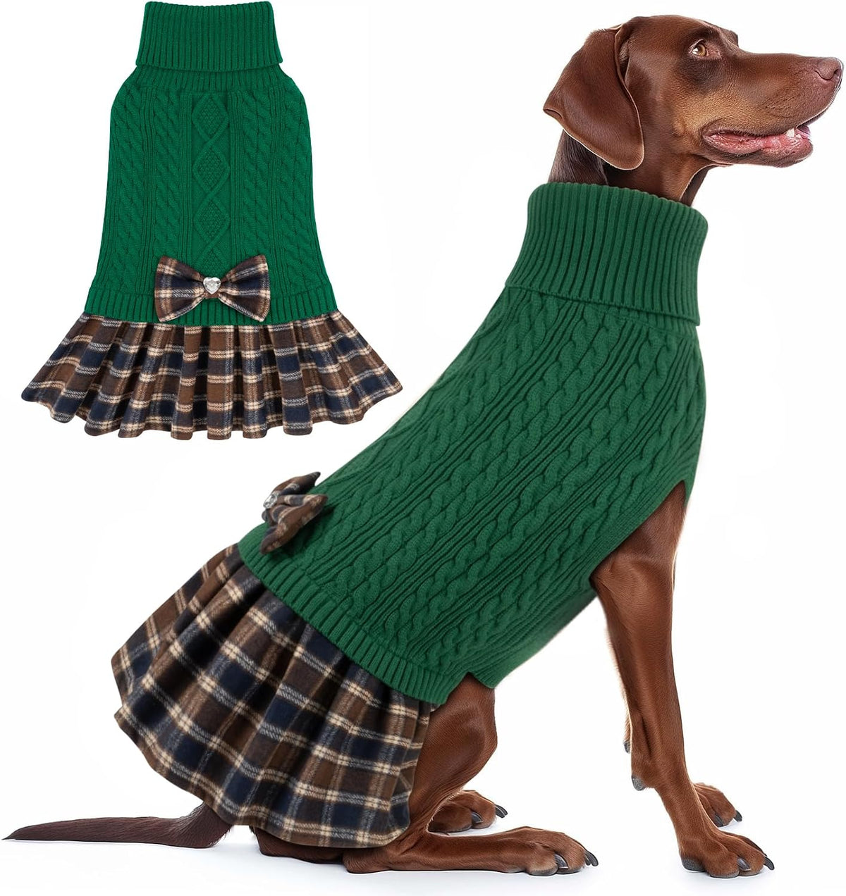 KYEESE Dog Sweater Stretchy Dogs Clothes Soft Turtleneck Pet Sweater Dress Pet Coats with Bowtie Thick Knitwear Warm Pullover Dog Sweaters for Medium Dogs Girl for Cold Weather Winter - Image 15