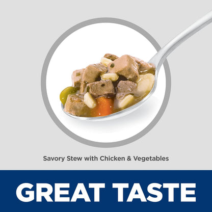Hill's Science Diet adult seven plus small breed food tray close up on ingredients list.
